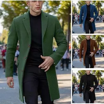 Шерстяное пальто Мужское пальто Японское и корейское однобортное шерстяное пальто M зелёный