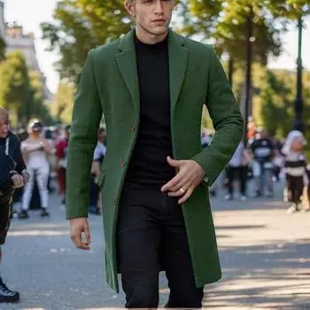 Шерстяное пальто Мужское пальто Японское и корейское однобортное шерстяное пальто M чёрный