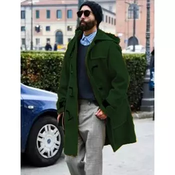 Шерстяное пальто мужское с роговой пряжкой утолщенная куртка с капюшоном шерстяной тренчкот M жёлтый