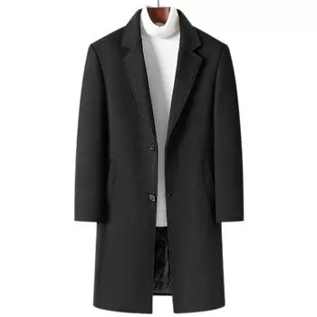 Шерстяное пальто мужское среднее и длинное шерстяное пальто-тренчкот осень и зима новое мужское повседневное шерстяное пальто 170 чёрный