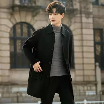 Шерстяное пальто мужское средней и длинной длины, двухсторонняя кашемировая куртка, утолщенный шерстяной тренчкот свободного покроя S