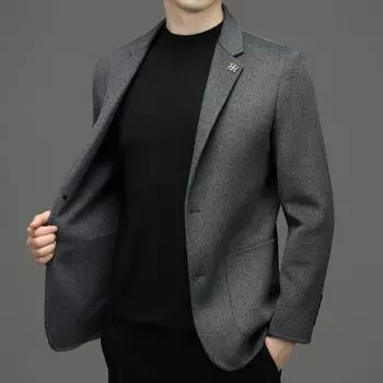 Шерстяное пальто мужской повседневный костюм осень и зима новый двусторонний шерстяной однотонный деловой костюм шерстяное пальто M