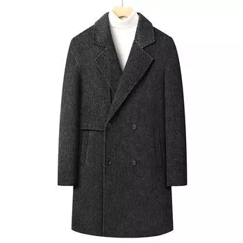 Шерстяное пальто осень и зима мода британское среднее и длинное двубортное пальто из альпаки пальто 170