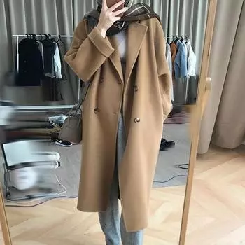 Шерстяное пальто осень и зима Новое утолщенное шерстяное пальто цвета верблюжьей шерсти S