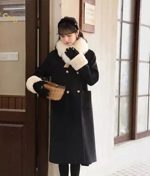 Шерстяное пальто с французским бантом Длинное шерстяное пальто