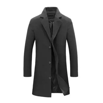 Шерстяное пальто с строгим воротником и длинным рукавом, мужская куртка средней длины, однотонная однобортная офисная деловая верхняя одежда M светло-серый