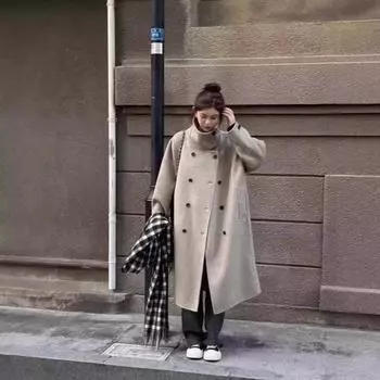 Шерстяное пальто с воротником-стойкой. Новое женское двубортное пальто миди на осень и зиму. S