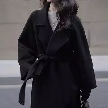 Шерстяное пальто средней длины на осень и зиму, высококлассное, в западном стиле, универсальное пальто для женщин XXXXL