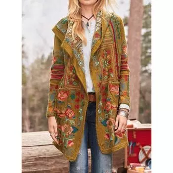 Шерстяное пальто средней длины с принтом S