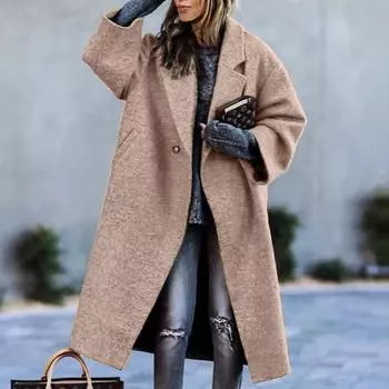 Шерстяное пальто в европейском и американском стиле осень/зима — зеленое, с лацканами, свободного кроя, без пояса, элегантное и шикарное XXL