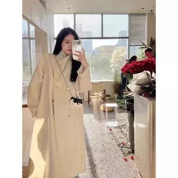 Шерстяное пальто женское длинное Майяр без воротника свободное темпераментное осенне-зимнее новое шерстяное пальто S чёрный