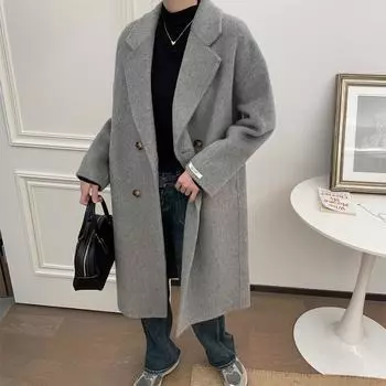 Шерстяное пальто, женское двубортное пальто в студенческом стиле, кашемировый твидовый жакет премиум-класса, осень и зима S серый