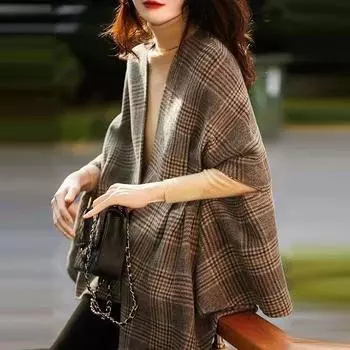Шерстяное пальто женское новое свободное винтажное клетчатое пальто в западном стиле с французским плащом на осень и зиму повседневное пальто женские топы XL хаки