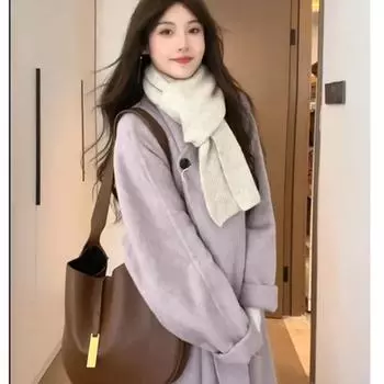 Шерстяное пальто женское осень и зима 2024 новое шерстяное пальто ощущение ленивого ветра длинное высокое мужское S [source factory straight hair]