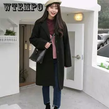 Шерстяное пальто женское осенне-зимнее свободное черное толстое шерстяное пальто средней длины XL