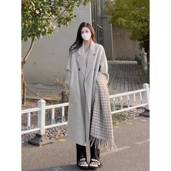 Шерстяное пальто Женское шерстяное пальто Осень-зима Высококачественная корейская утолщенная куртка Длинное пальто Повседневный стиль Длинное пальто S чёрный