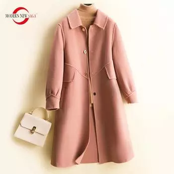 Шерстяное пальто женское СОВРЕМЕННОЕ НОВОЕ SAGA 100% шерсть осеннее шерстяное длинное пальто полупальто зимние шерстяные длинные куртки пальто S чёрный