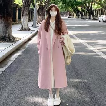 Шерстяное пальто женское средней и длинной длины осенне-зимнее корейское утолщенное пальто XS