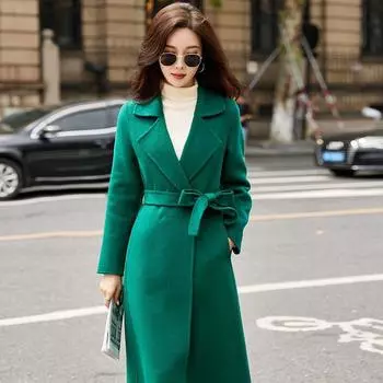 Шерстяное пальто женское средней и длинной длины до колена облегающее пальто на шнуровке высококачественное шерстяное пальто женское M бежевый