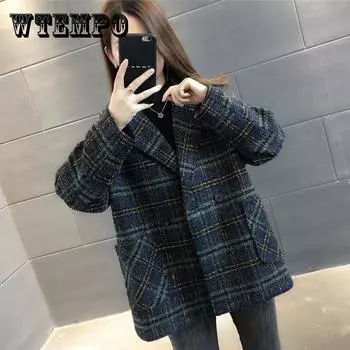 Шерстяное пальто женское зимнее толстое клетчатое пальто шерстяное женское пальто XXL