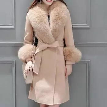 Шерстяное пальто зимнее пальто женское корейская версия самосовершенствования большой меховой воротник куртки шерстяное пальто куртка парка S красный