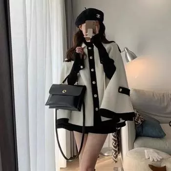 Шерстяное пончо в британском стиле, осенне-зимнее пальто-накидка в стиле французского колледжа, женская мода, шерстяные смеси, пончо, пальто XS белый