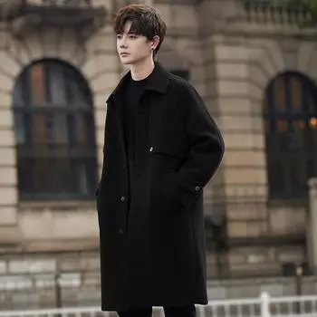 Шерстяное шерстяное мужское пальто средней и длинной длины на осень и зиму, новая мужская одежда, однобортный тренчкот, двухсторонний M