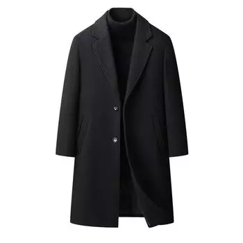 Шерстяное шерстяное пальто для мужчин, зимняя повседневная куртка средней и длинной длины, плотный и универсальный костюм, ветровка для мужчин XXXXL чёрный