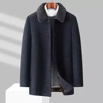 Шерстяное шерстяное пальто мужское бархатное утолщенное зимнее пальто для папы среднего и пожилого возраста ветровка для дедушки теплое пальто 175