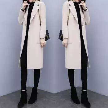 Шерстяное утолщенное пальто средней и длинной длины свободное пальто корейской версии 2024 года новое модное осенне-зимнее женское шерстяное пальто большого размера M recommends 45kg within чёрный