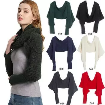 Шерстяной акрилоновый пояс с рукавами, модный шарф, шаль, теплый однотонный вязаный шарф 220x35cm