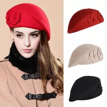 Шерстяной элегантный женский берет, теплая шляпа-таблетка Tam Cap чёрный