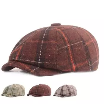 Шерстяной берет, мужская шерстяная шапка, осенне-зимняя клетчатая восьмиугольная шляпа, кепка газетчика для мужчин, шляпы художников зелёный