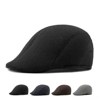 Шерстяной берет, мужской осенне-зимний теплый британский передний кепка, кепка газетчика для мужчин, фуражка чёрный