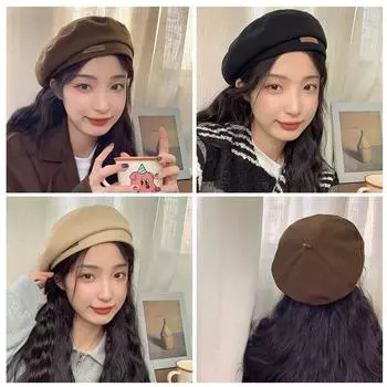 Шерстяной берет осень и зима мода шляпа художника для женщин шляпа универсальная и берет для девочек Retr M4Q8 coffee-One size