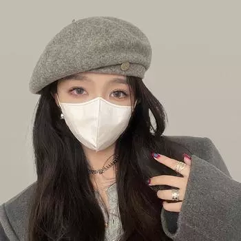 Шерстяной берет с большой головой, женский, осенне-зимний, маленький, теплый, шапка художника 55-58cm