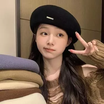 Шерстяной берет женский 2024 новый осенне-зимний нишевый дизайн металлический стандарт большой окружности головы ретро шляпа художника One Size (54-59cm)