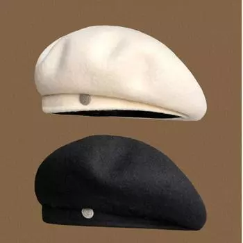 Шерстяной берет женский осенне-зимний большой окружность головы теплая восьмиугольная шляпа-облако ретро подчеркивающая лицо маленькая шляпа художника one size чёрный