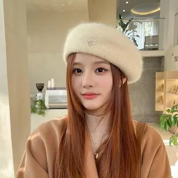 Шерстяной берет зимние шапки женские плоские шапки вязаные шапки из 100% кашемира женские береты шляпа шапка художника шапки-бини для женщин One size белый