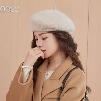 Шерстяной берет зимние шапки женские плоские шапки вязаные шапки из 100% кашемира женские береты шляпа шапка художника шапки-бини для женщин One Size чёрный