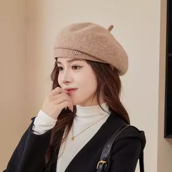 Шерстяной берет зимние шапки женские плоские шапки вязаные шапки из 100% кашемира женские береты шляпа шапка художника шапки-бини для женщин One Size чёрный