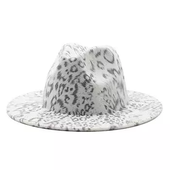 Шерстяной цилиндр с леопардовым принтом, белая шляпа в стиле джаз с плоскими полями, большая фетровая шляпа M56-58cm