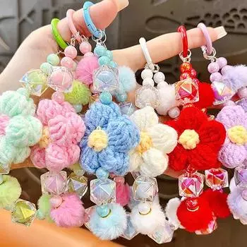 Шерстяной цветок бисерный брелок для мобильного телефона милый плюшевый бисерный браслет сумка аксессуары кулон фиолетовый