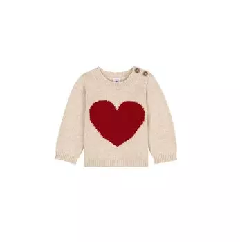 Шерстяной хлопковый трикотажный свитер A0B3K молочный 36 месяцев 95 см [Petit Bateau] и белый/красный