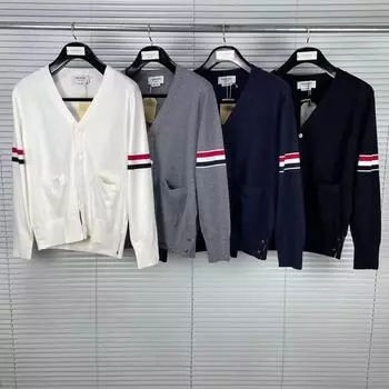 Шерстяной кардиган TB Tom с V-образным вырезом: Унисекс, двухсторонний, универсальный, повседневный и модный на осень/зиму.