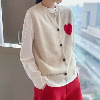 Шерстяной кардиган, жилет женский, свободный, с круглым вырезом, камзол, универсальный свитер без рукавов на пуговицах, корейский свитер в форме сердца, женский топ One Size чёрный