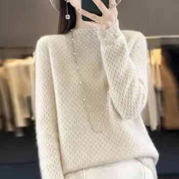 Шерстяной кашемировый свитер женский трехмерный ажурный круглый вырез джемпер вязаный свитер осенний модный топ XS красный