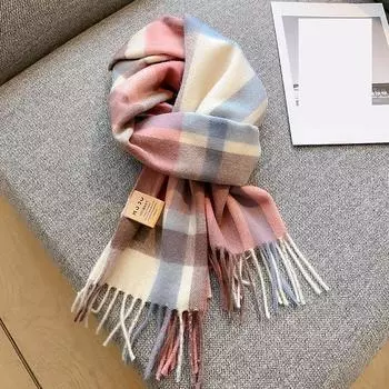 Шерстяной классический мужской и женский шарф, полосатый клетчатый шарф, шали с кисточками, женская накидка One Size синий