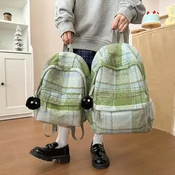 Шерстяной клетчатый школьный рюкзак для студента, большой вместимости, женский рюкзак S фиолетовый