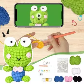 Шерстяной материал для вязания крючком Упаковка Вязание крючком Симпатичная кукла Вязание крючком Набор ручной работы Подвеска ручной работы One Size зелёный
